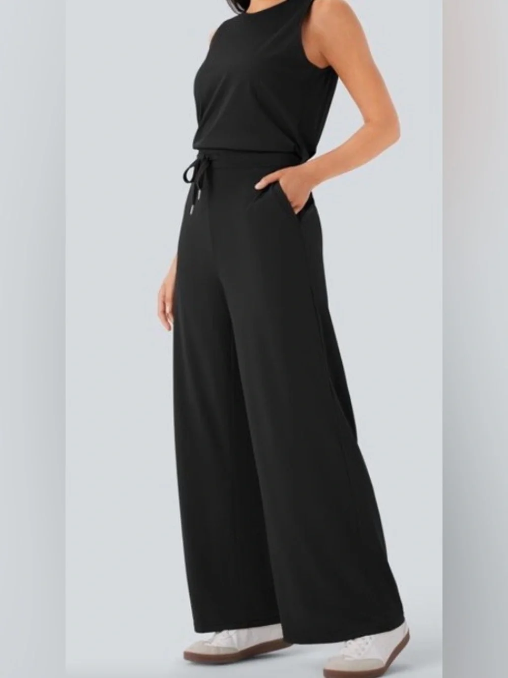 LARGE.  HALARA ROUND NECK DRAWSTRING JUMPSUIT